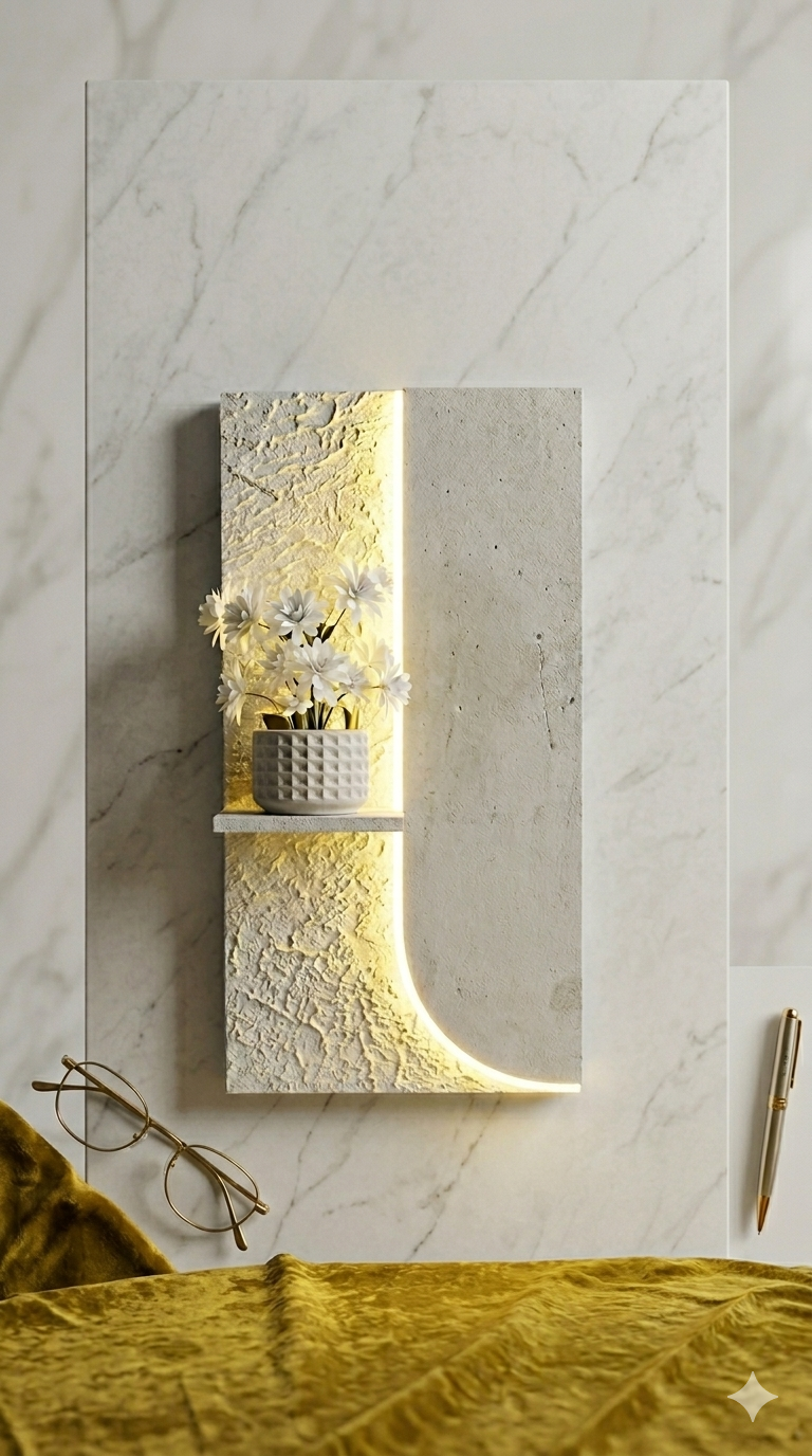 Modern LED Wall Niche Decor Lamp with Floral Accent – Minimalist Luxury Wall Art Light