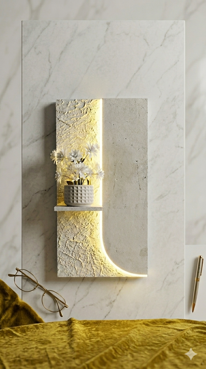 Modern LED Wall Niche Decor Lamp with Floral Accent – Minimalist Luxury Wall Art Light