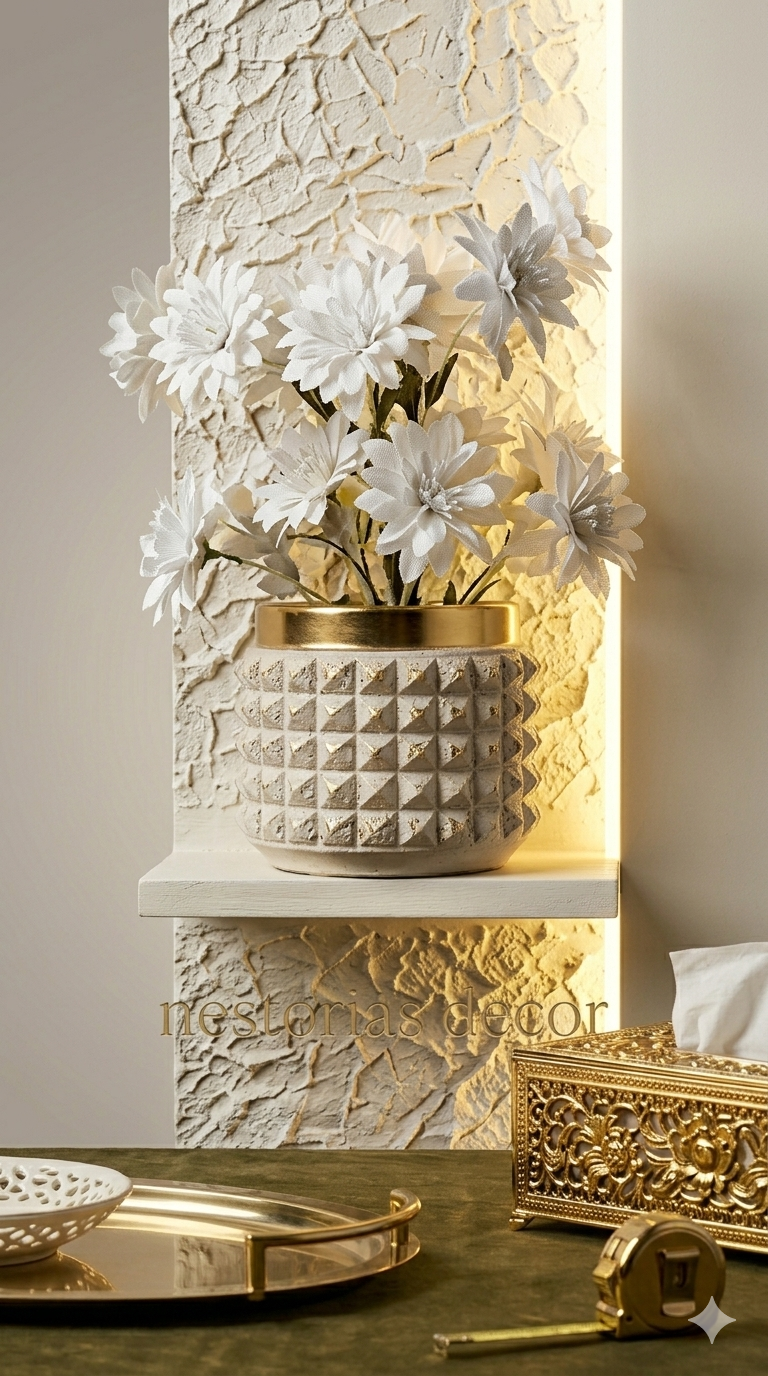 Modern LED Wall Niche Decor Lamp with Floral Accent – Minimalist Luxury Wall Art Light